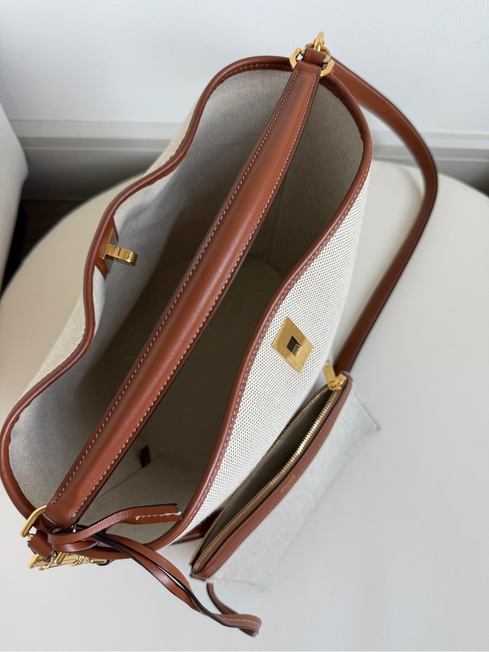 Celine Beige Canvas Bucket Bag with Brown Leather Trim and Gold Hardware - Picture 12 of 14